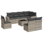 9 részes világosszürke polyrattan kerti ülőgarnitúra párnával 2