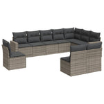 10 részes szürke polyrattan kerti ülőgarnitúra párnákkal 2