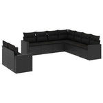 9 részes fekete polyrattan kerti ülőgarnitúra párnákkal 2
