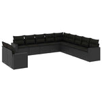11 részes fekete polyrattan kerti ülőgarnitúra párnákkal 2