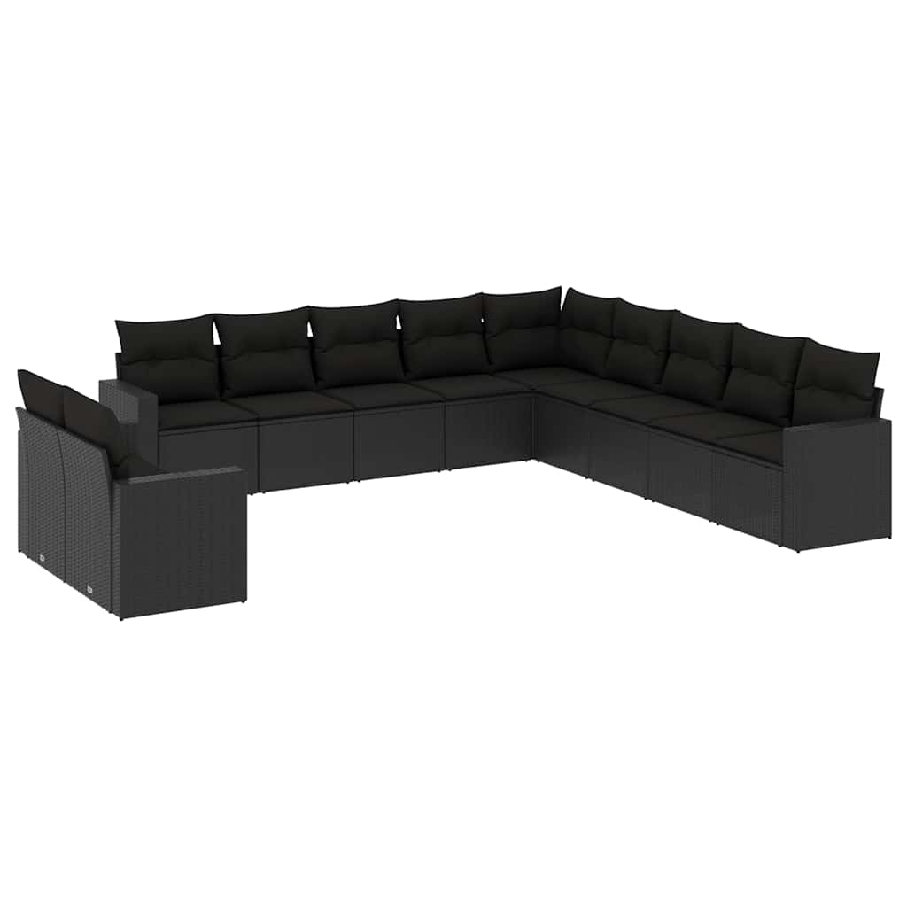11 részes fekete polyrattan kerti ülőgarnitúra párnákkal 2