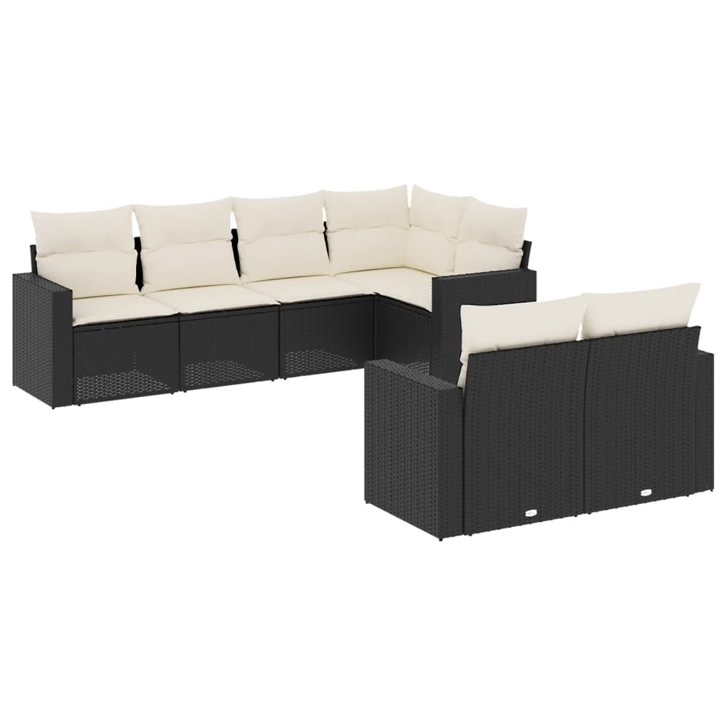 7 részes fekete polyrattan kerti ülőgarnitúra párnával 2