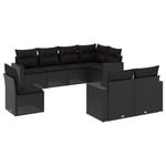8 részes fekete polyrattan kerti ülőgarnitúra párnákkal 2