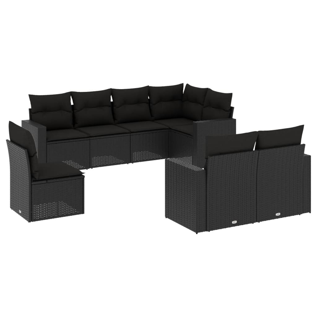 8 részes fekete polyrattan kerti ülőgarnitúra párnákkal 2