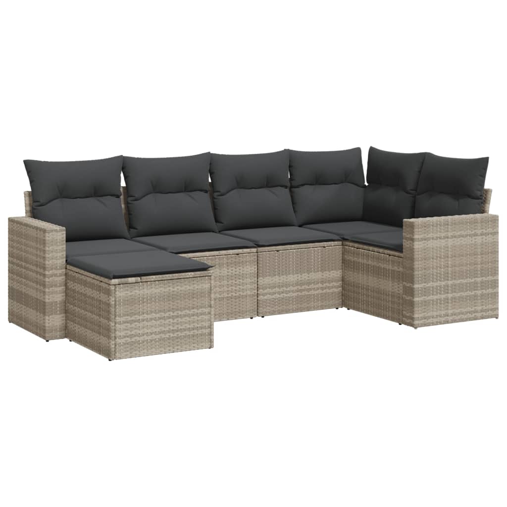 6 részes világosszürke polyrattan kerti ülőgarnitúra párnákkal 2
