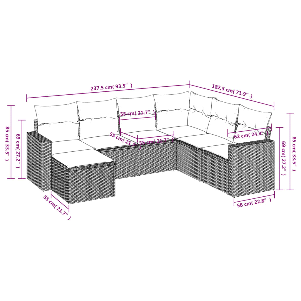 7 részes szürke polyrattan kerti ülőgarnitúra párnákkal 3