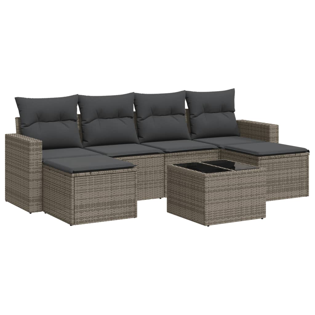 7 részes szürke polyrattan kerti ülőgarnitúra párnákkal 2