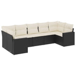 7 részes fekete polyrattan kerti ülőgarnitúra párnával 2
