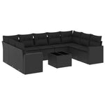 10 részes fekete polyrattan kerti ülőgarnitúra párnákkal 2
