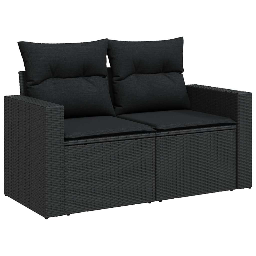 10 részes fekete polyrattan kerti ülőgarnitúra párnákkal 5