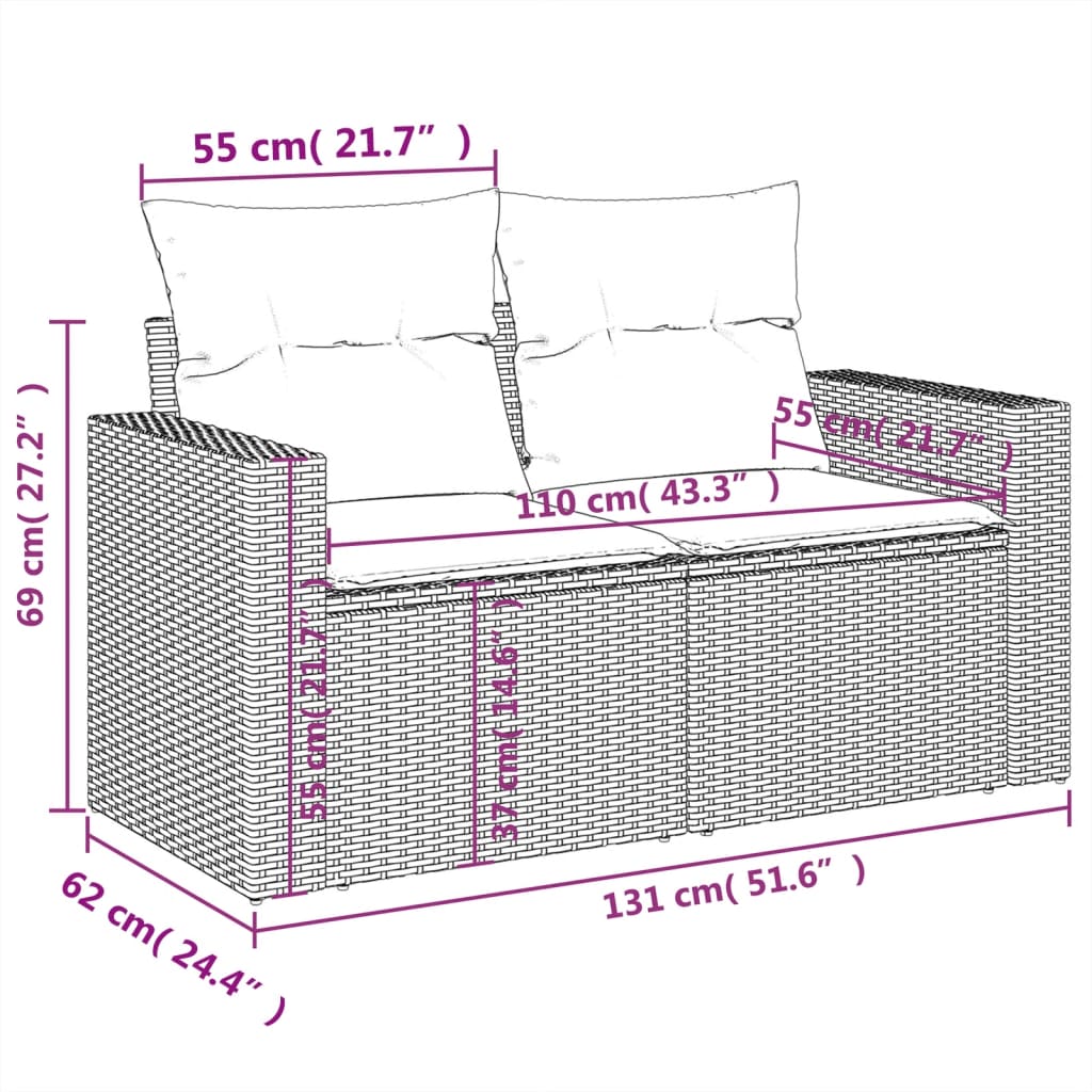 9 részes fekete polyrattan kerti ülőgarnitúra párnával 9