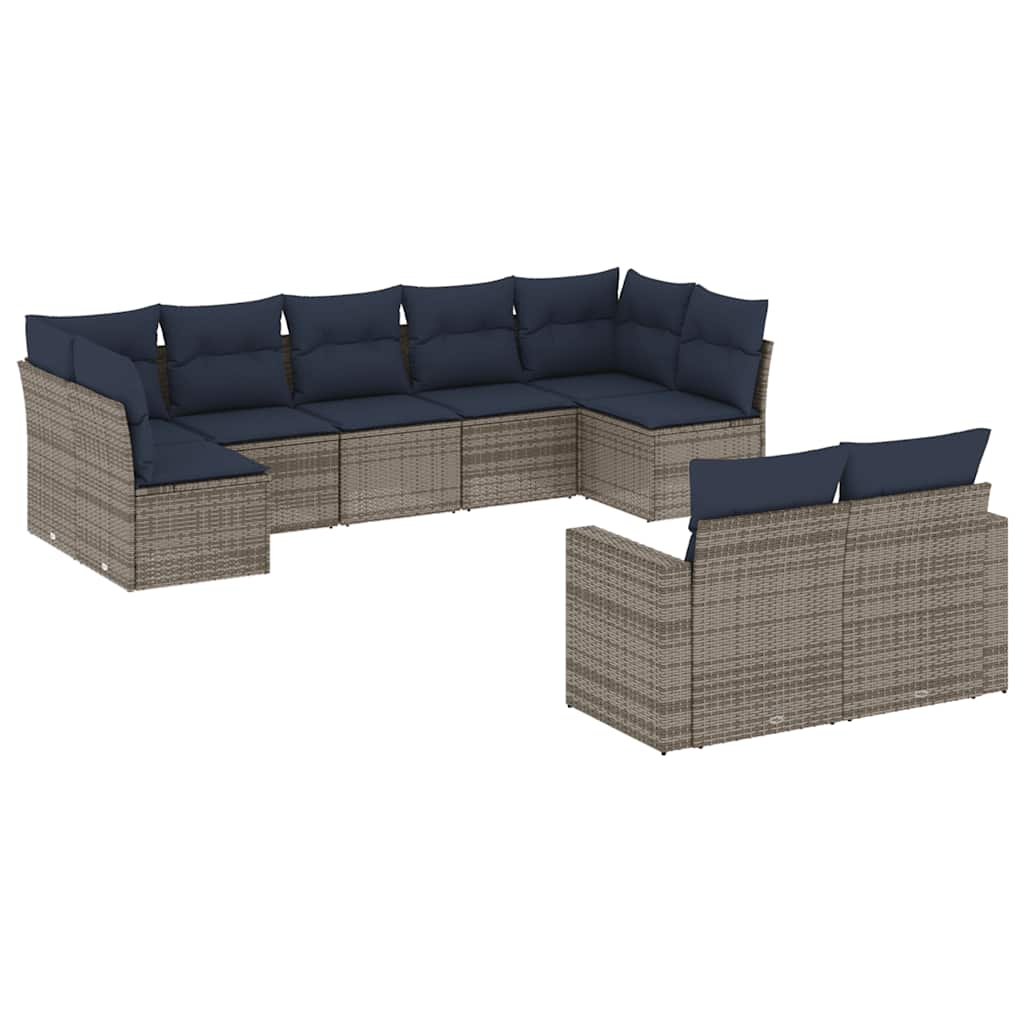 9 részes szürke polyrattan kerti ülőgarnitúra párnával 2