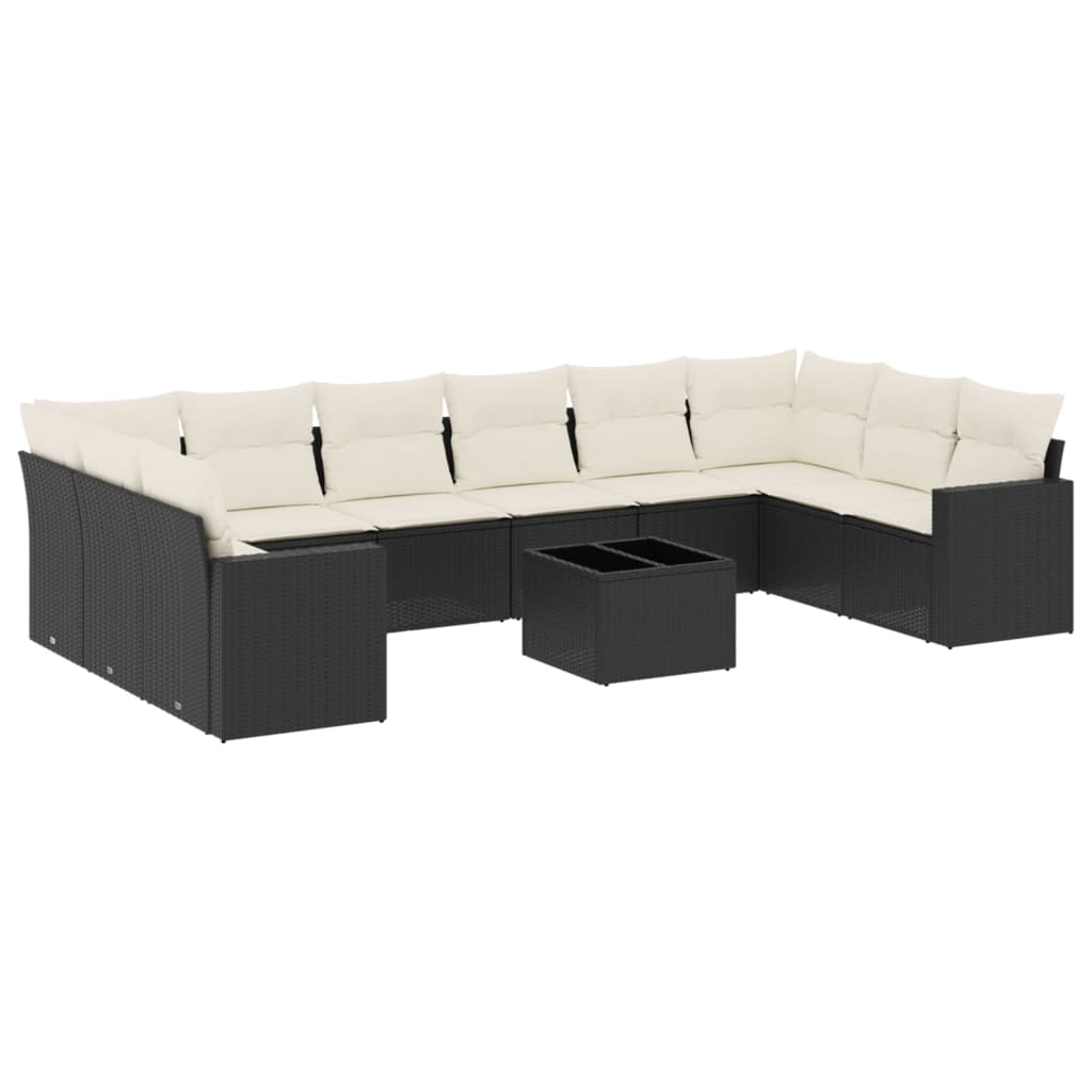 11 részes fekete polyrattan kerti ülőgarnitúra párnákkal 2
