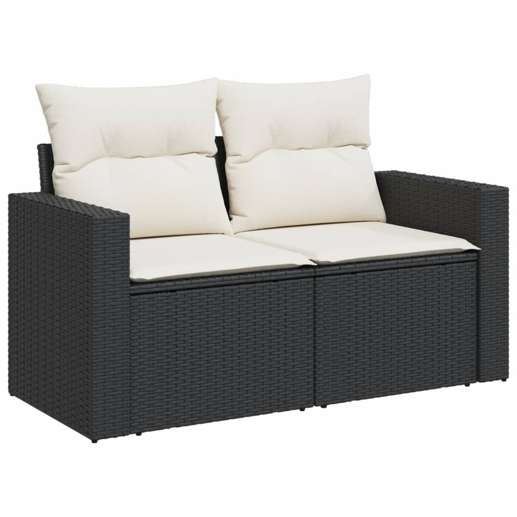 11 részes fekete polyrattan kerti ülőgarnitúra párnákkal 6