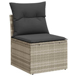 11 részes világosszürke polyrattan kerti ülőgarnitúra párnákkal 6