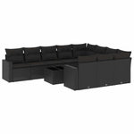 11 részes fekete polyrattan kerti ülőgarnitúra párnákkal 2
