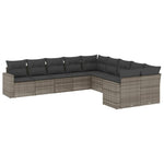10 részes szürke polyrattan kerti ülőgarnitúra párnákkal 2