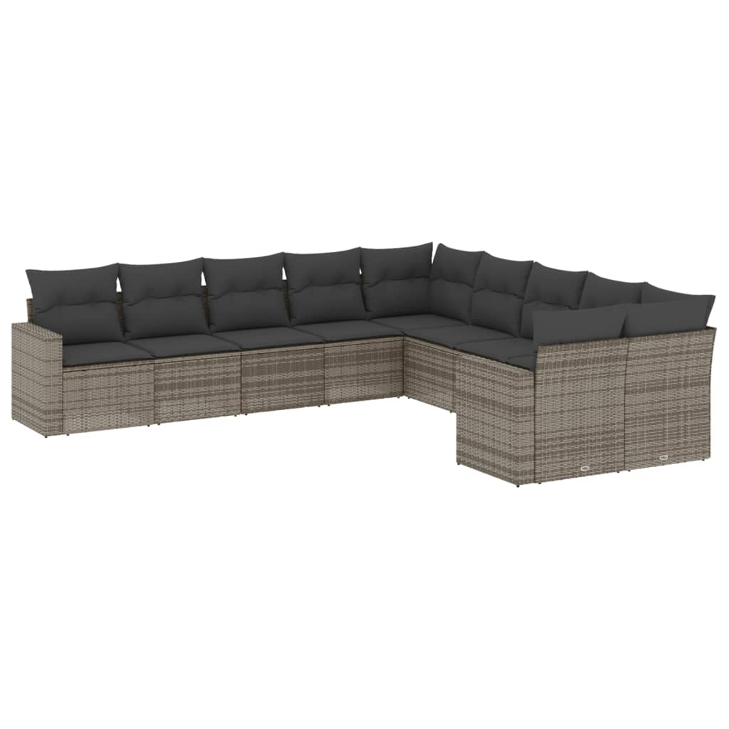 10 részes szürke polyrattan kerti ülőgarnitúra párnákkal 2