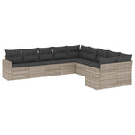 10 részes világosszürke polyrattan kerti ülőgarnitúra párnákkal 2