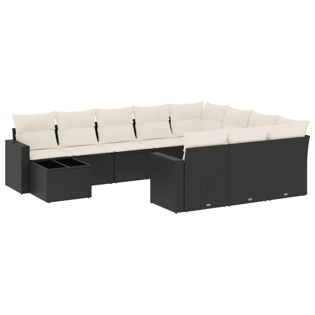 11 részes fekete polyrattan kerti ülőgarnitúra párnákkal 2