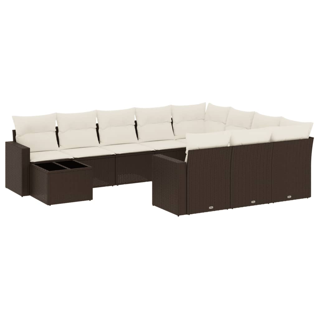 11 részes barna polyrattan kerti ülőgarnitúra párnákkal 2