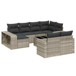 11 részes világosszürke polyrattan kerti ülőgarnitúra párnákkal 2