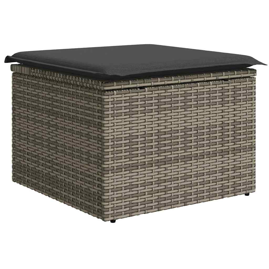 11 részes világosszürke polyrattan kerti ülőgarnitúra párnákkal 4
