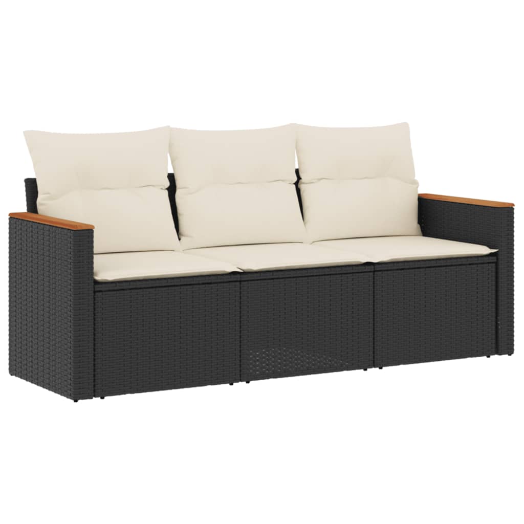 3 részes fekete polyrattan kerti ülőgarnitúra párnával 2