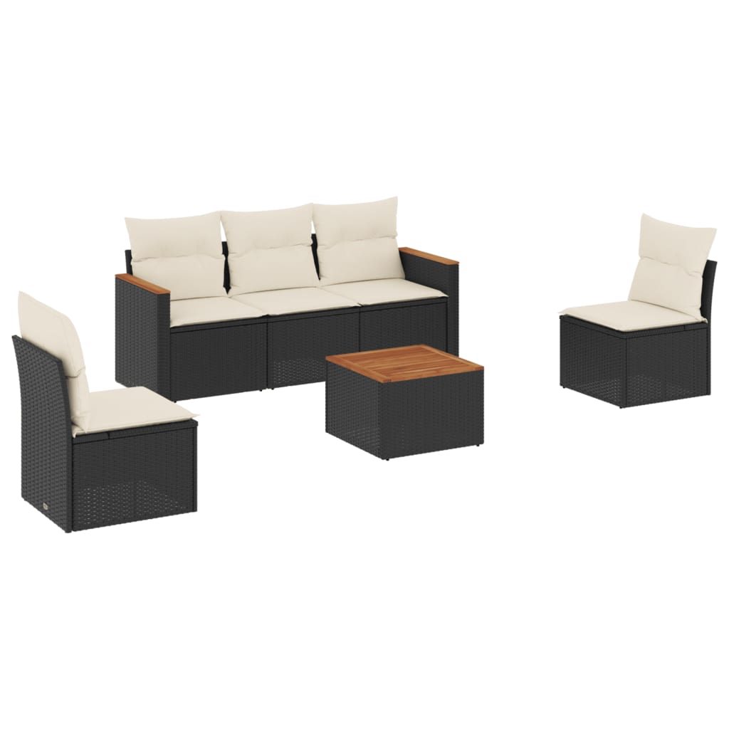 6 részes fekete polyrattan kerti ülőgarnitúra párnákkal 2