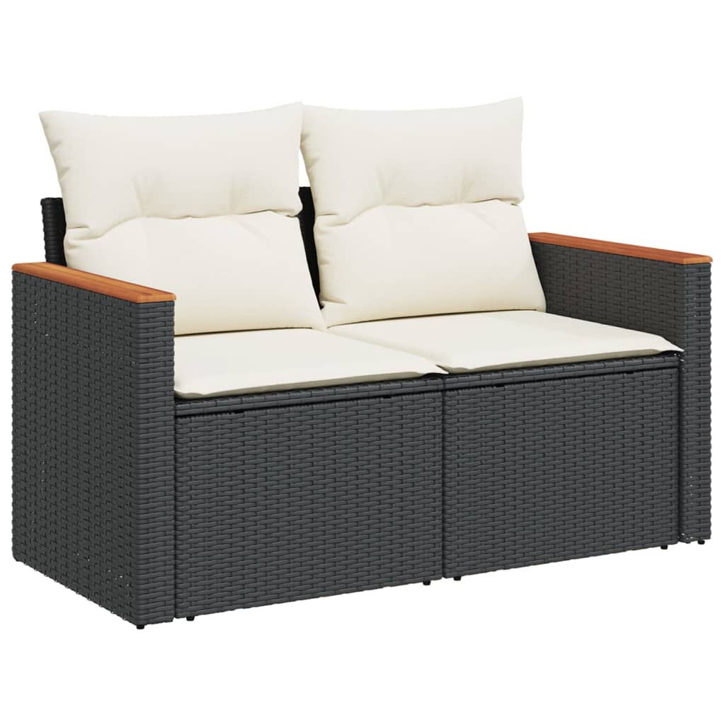 5 részes fekete polyrattan kerti kanapészett párnákkal 3