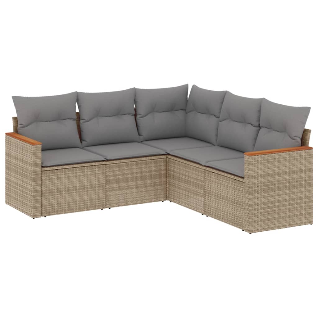 5 részes vegyes bézs polyrattan kerti ülőgarnitúra párnákkal 2