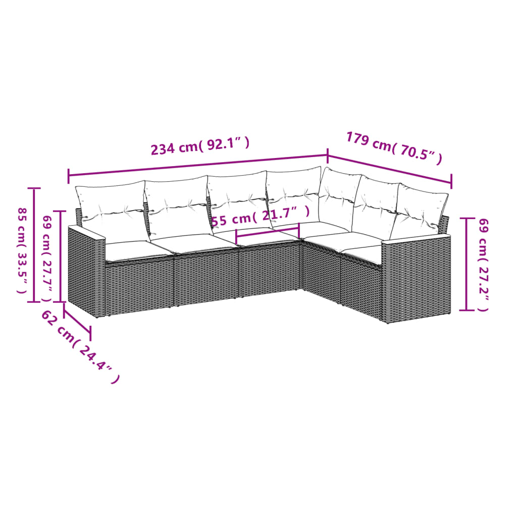 6 részes szürke polyrattan kerti ülőgarnitúra párnákkal 7