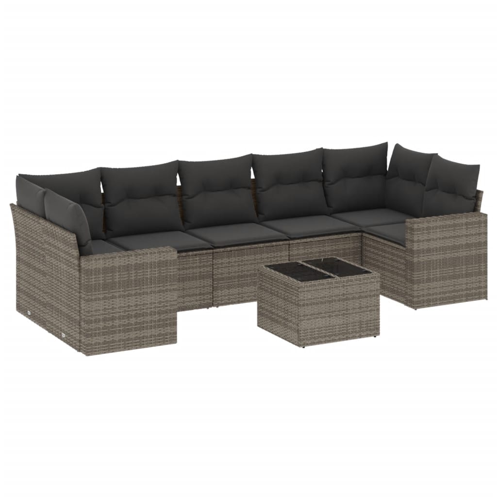 8 részes szürke polyrattan kerti ülőgarnitúra párnákkal 2