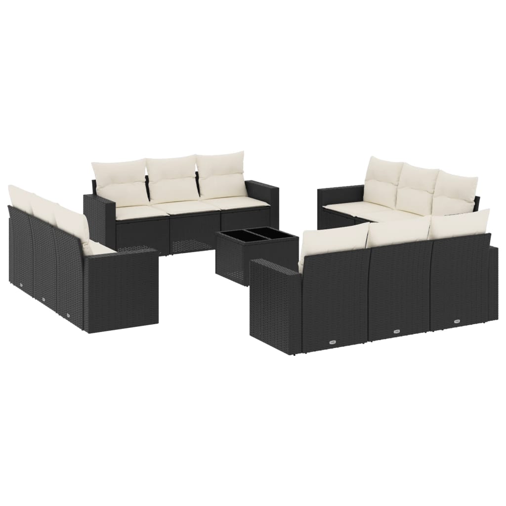 13 részes fekete polyrattan kerti ülőgarnitúra párnákkal 2