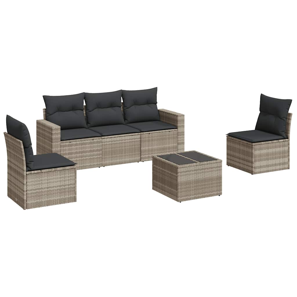 6 részes világosszürke polyrattan kerti ülőgarnitúra párnákkal 2