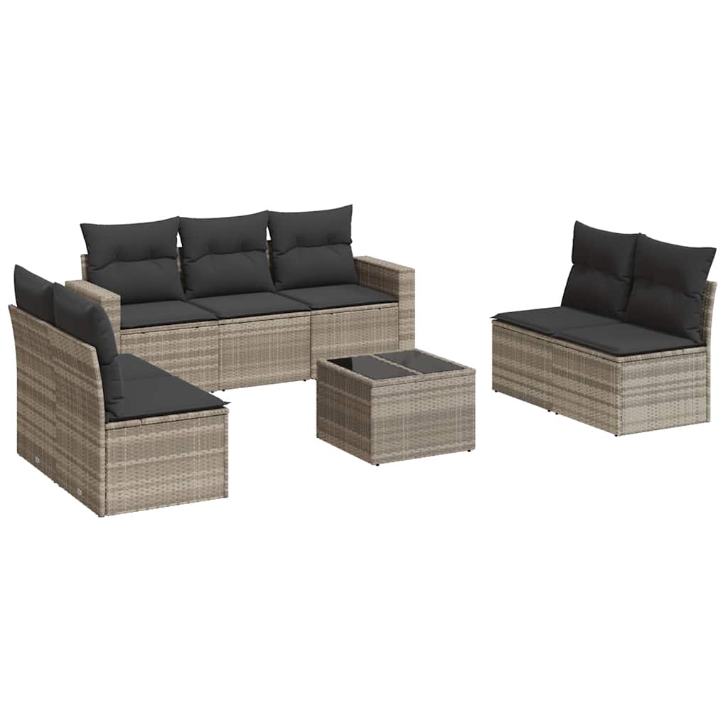 8 részes világosszürke polyrattan kerti ülőgarnitúra párnával 2