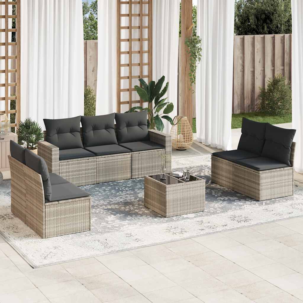 8 részes világosszürke polyrattan kerti ülőgarnitúra párnával