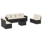 9 részes fekete polyrattan kerti ülőgarnitúra párnákkal 2