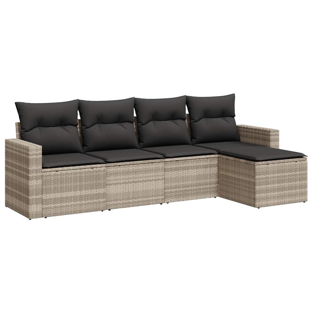 5 részes világosszürke polyrattan kerti ülőgarnitúra párnákkal 2