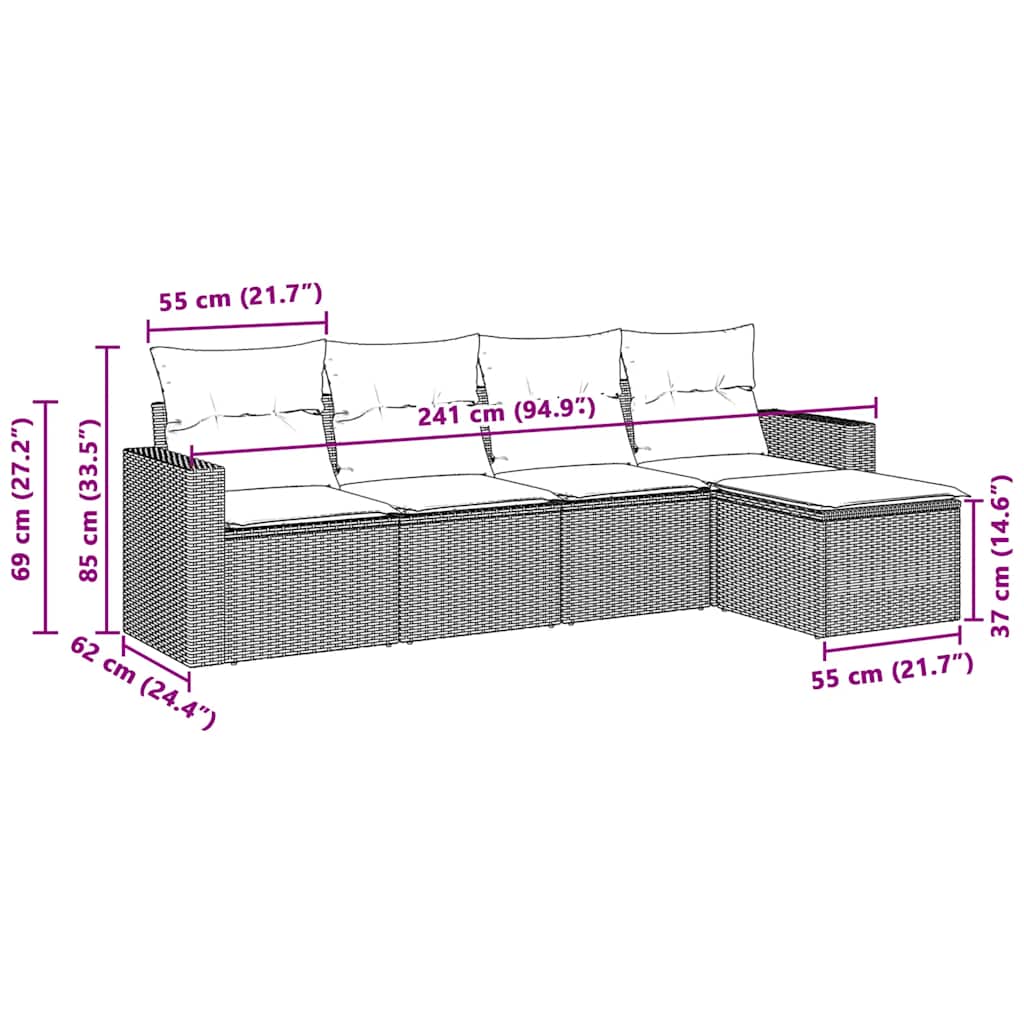 5 részes világosszürke polyrattan kerti ülőgarnitúra párnákkal 3