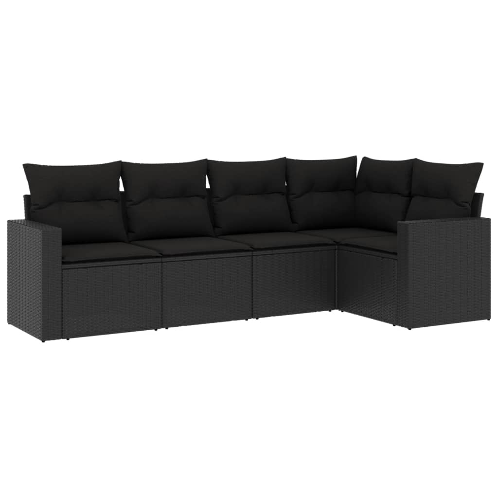 5 részes fekete polyrattan kerti kanapészett párnákkal 2
