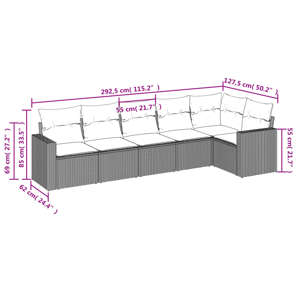 6 részes szürke polyrattan kerti ülőgarnitúra párnákkal 3