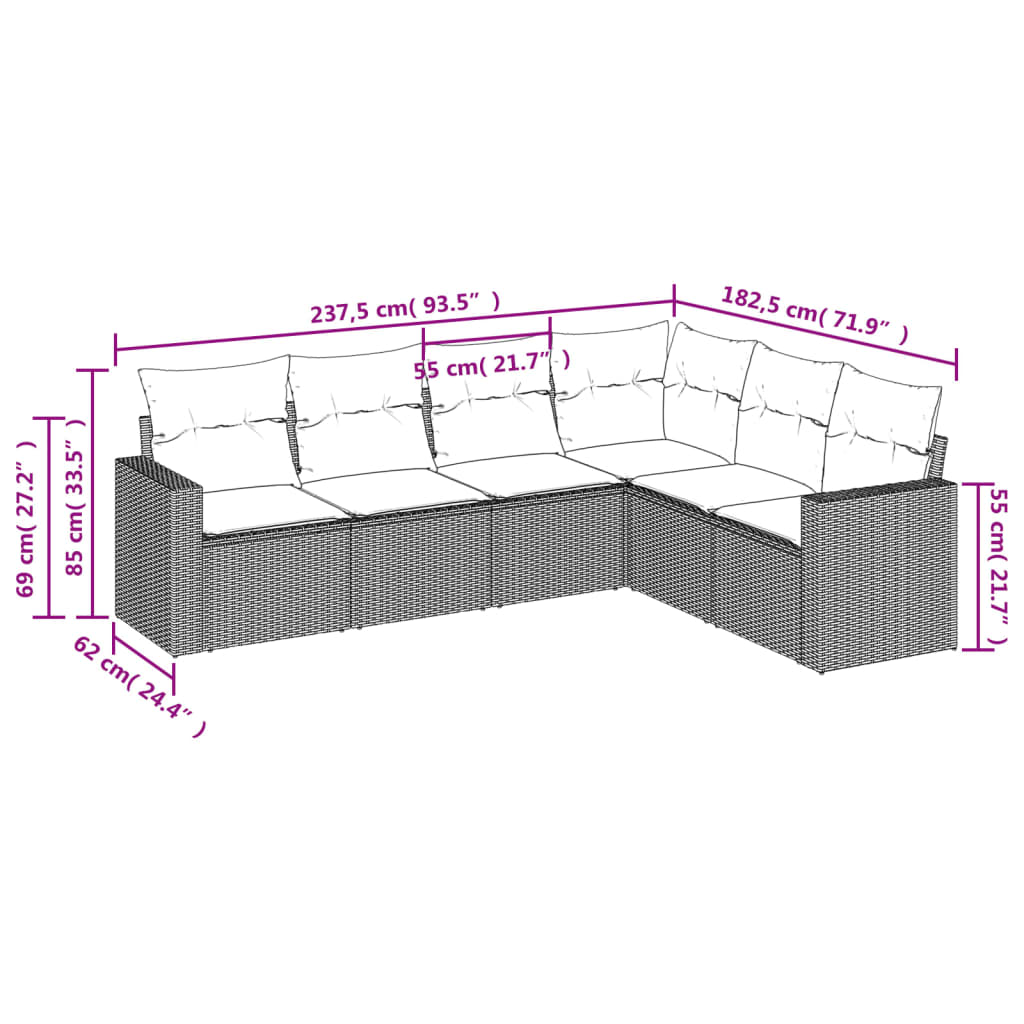 6 részes bézs polyrattan kerti ülőgarnitúra párnával 3