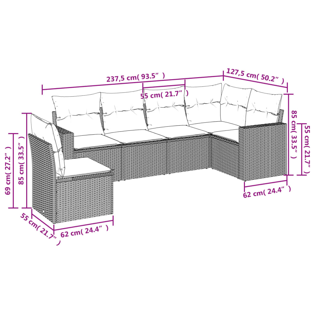 6 részes szürke polyrattan kerti ülőgarnitúra párnákkal 3