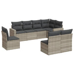 8 részes világosszürke polyrattan kerti ülőgarnitúra párnával 2