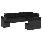 10 részes fekete polyrattan kerti ülőgarnitúra párnákkal 2