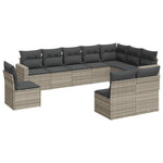 10 részes világosszürke polyrattan kerti ülőgarnitúra párnákkal 2