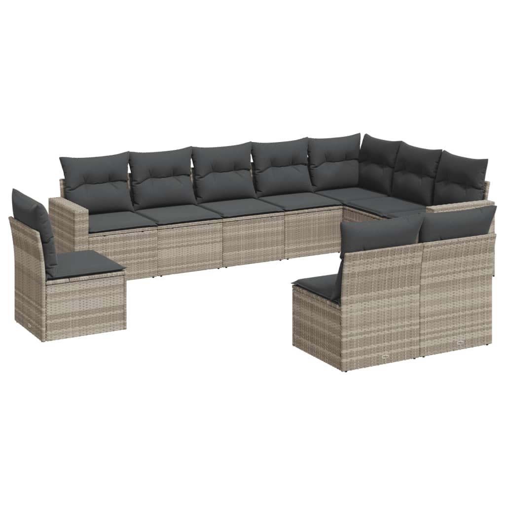 10 részes világosszürke polyrattan kerti ülőgarnitúra párnákkal 2
