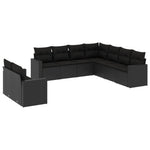 9 részes fekete polyrattan kerti ülőgarnitúra párnákkal 2