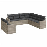 9 részes világosszürke polyrattan kerti ülőgarnitúra párnával 2